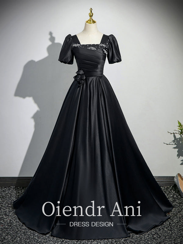 OiendrAni Vocal Art Exam Black Satin Dress Ladies Graduation Birthday Host Bar Mitzvah Evening Dress