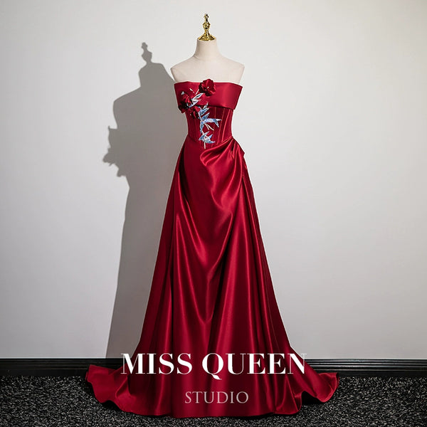 Burgundy tube top toast dress morning robe bride engagement new Chinese dress banquet return dress evening dress light luxury