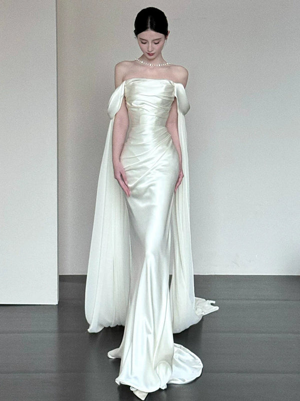 Empress Dowager evening dress female niche high sense white engagement bride super fairy shoulder  travel photo light wedding dress
