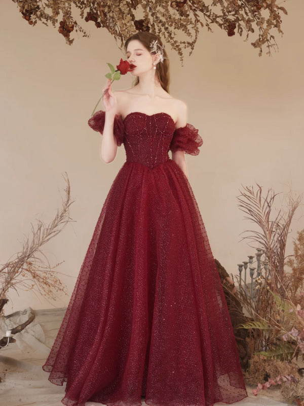 Bridal Red Toast Dress  Spring Wedding Host Temperament Return Door Princess Long Dress Bubble Sleeves Polka Dots