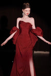 Odelia "Promise"  New Burgundy Tube Top Return Bridal Toast Dress Engagement Dress Morning Gown