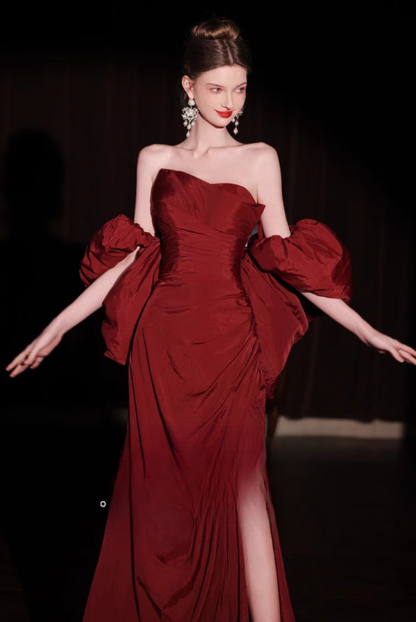 Odelia "Promise"  New Burgundy Tube Top Return Bridal Toast Dress Engagement Dress Morning Gown