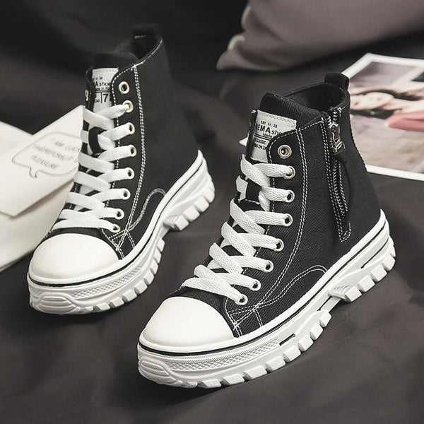 2023 Autumn New Style Women Casual Shoes Platform Sneakers PU Leather Shoes Woman High Top White Shoes Tenis Feminino  A1-204