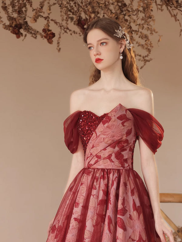 Toast Bridal Wedding  Spring Temperament Engagement Dress Red Flower Dress Sequins Back Door Girl