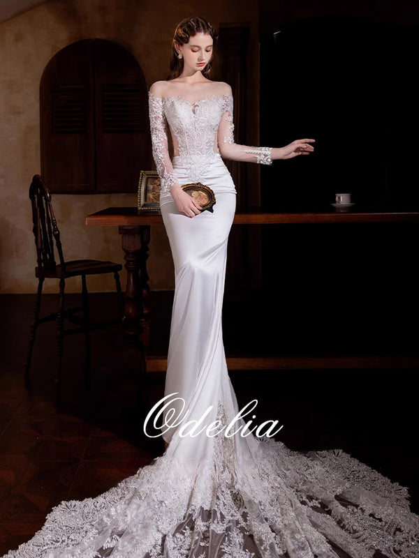 Odelia "Midsummer Night"  new wedding dress bridal  satin fishtail main yarn high texture